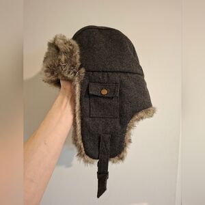 NWOT Lids Adult Gray Wool-blend (Faux) Fur-Lined Trapper Hat